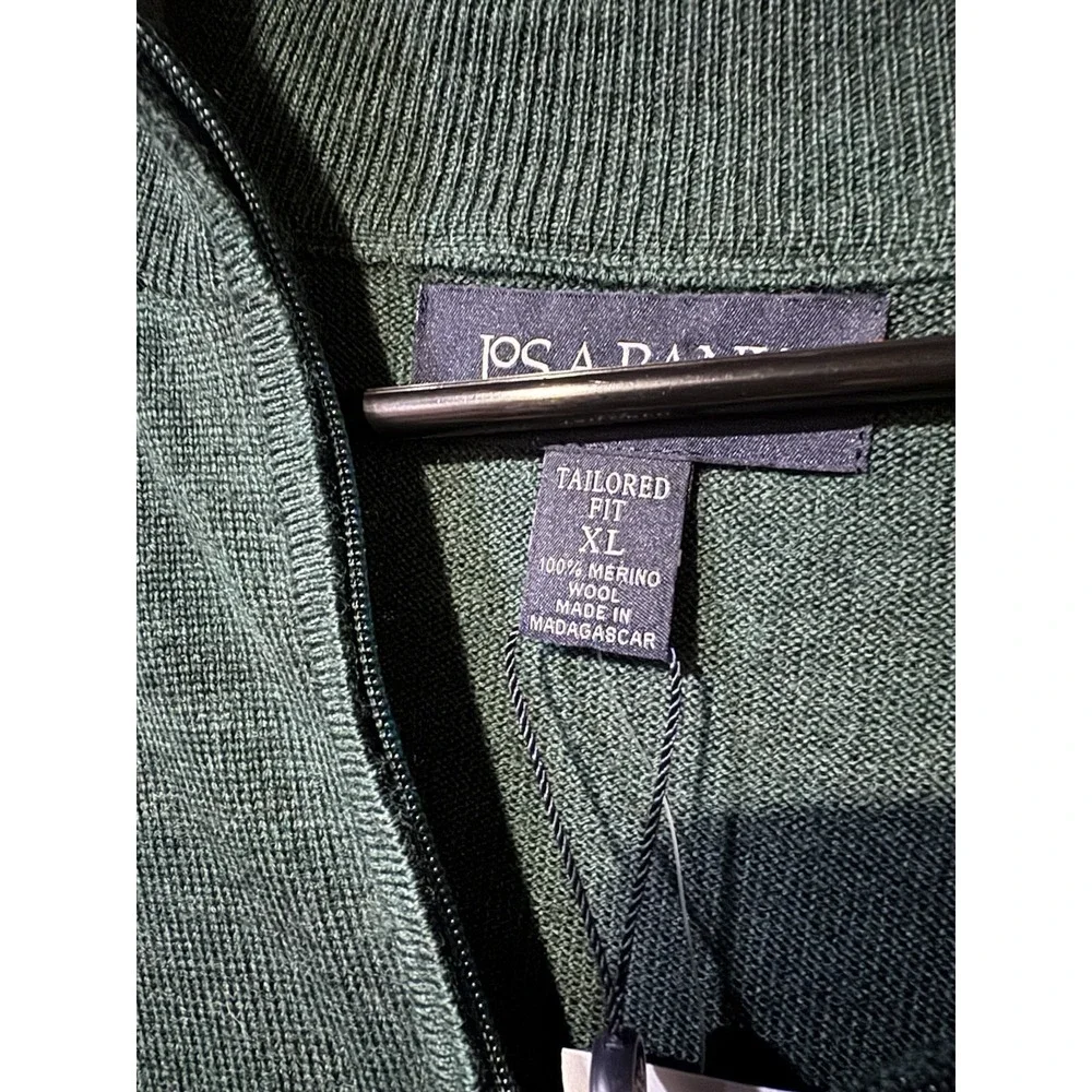 Jos A Bank XL Merino Wool 1/4 Zip Sweater Green Mock Neck Mens Pullover Classic